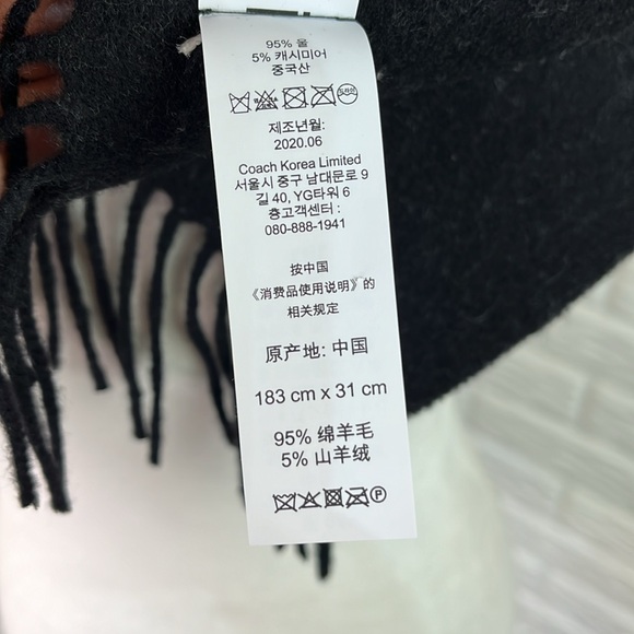COACH Signature C Scarf Black & Gray Wool and Cashmere - Picture 7 of 10